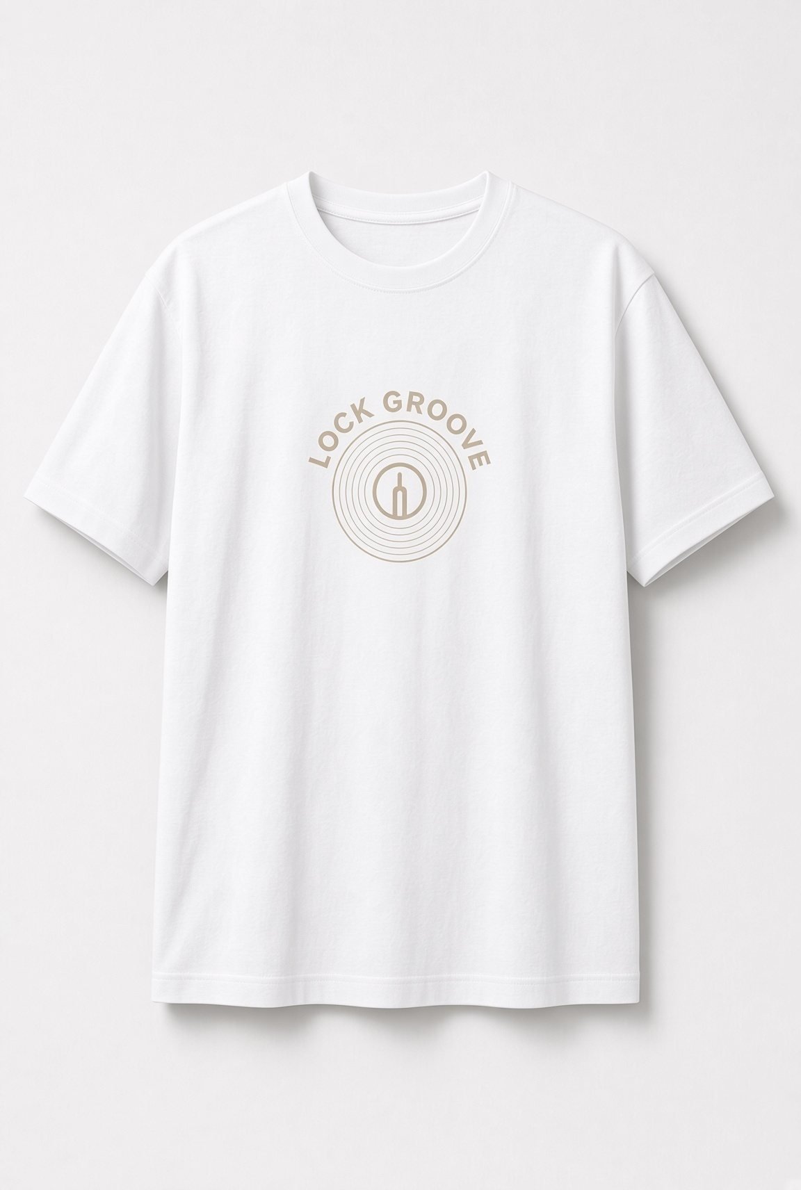 Lock Groove Vinyl Record unisex t-shirt in white with concentric record grooves with a stylus